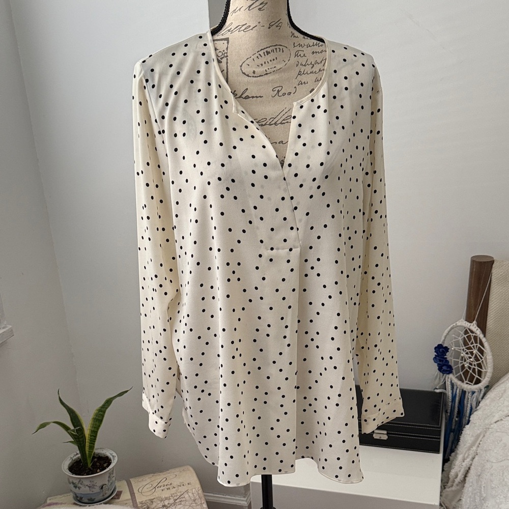 NWOT - Vince Camuto - Polka Dot Blouse - White and Black
